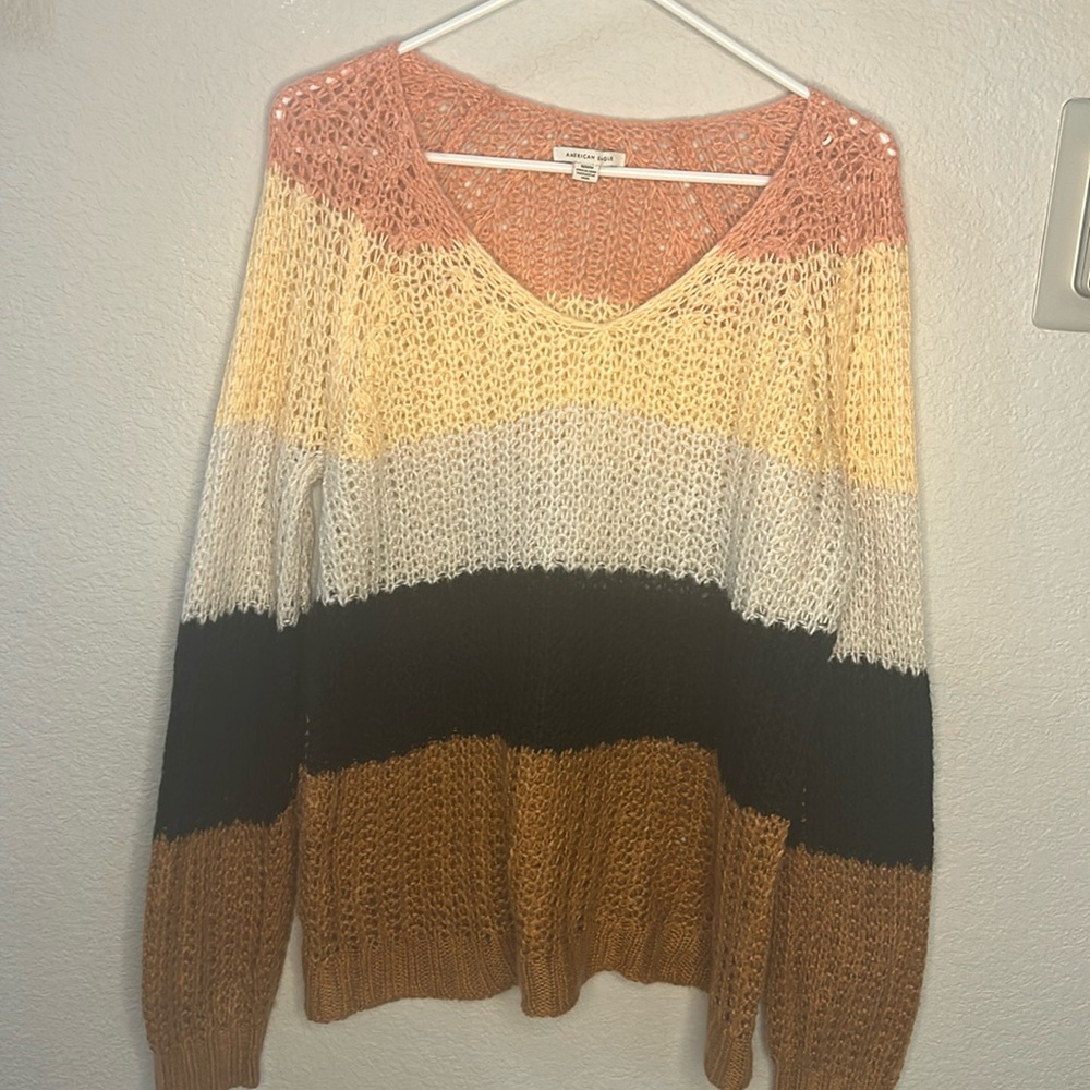 Multicolor v neck American knit sweater